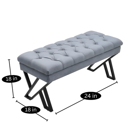 Quinn Designer Black Ottoman Metal Bench with Grey Cushion