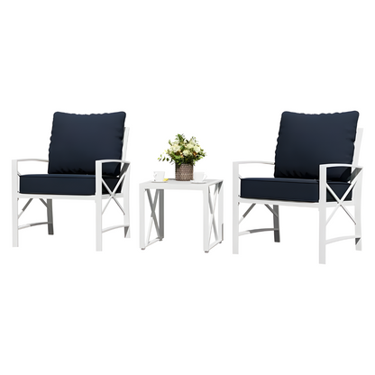 Cargo White Metal Chair with Blue Cushion