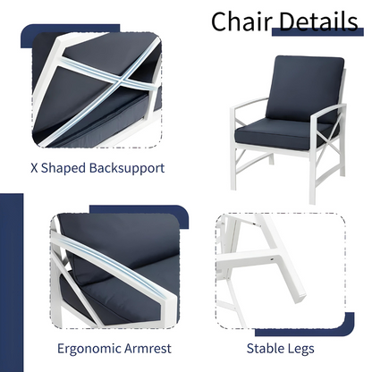 Cargo White Metal Chair with Blue Cushion