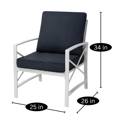 Cargo White Metal Chair with Blue Cushion