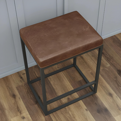 Sara Black Ottoman Metal Stool with Brown Cushion