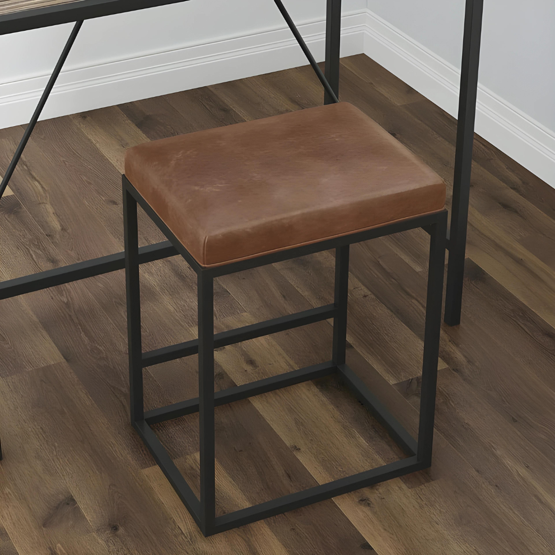 Sara Black Ottoman Metal Stool with Brown Cushion