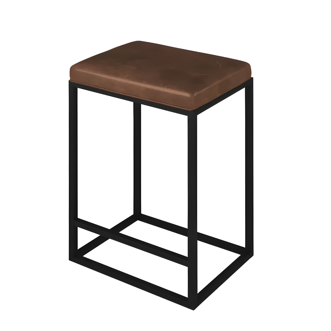 Sara Black Ottoman Metal Stool with Brown Cushion