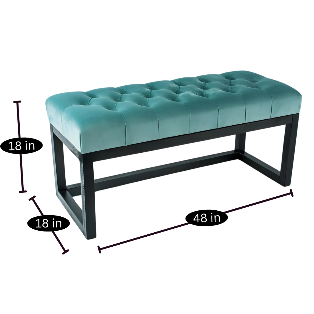 Wren Designer Black Ottoman Metal Bench with Blue Cushion