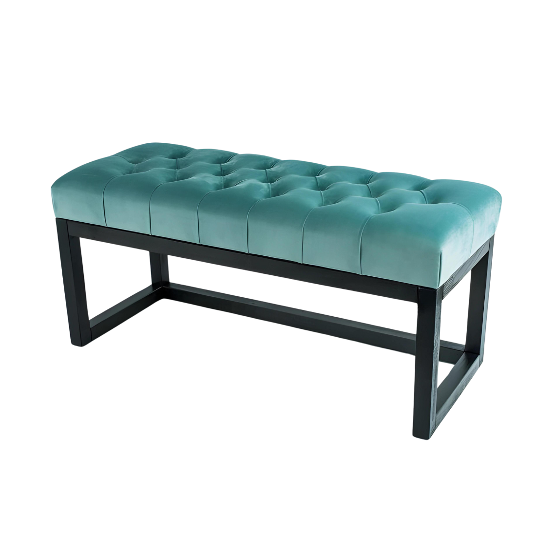 Wren Designer Black Ottoman Metal Bench with Blue Cushion