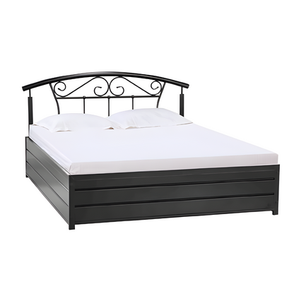 Urban Hydraulic Storage Metal Bed (Color - Black) with Designer Headrest