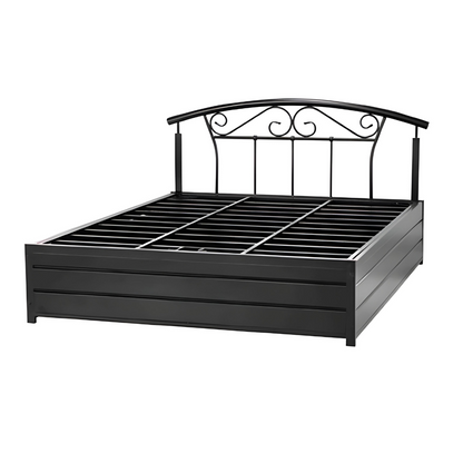 Urban Hydraulic Storage Metal Bed (Color - Black) with Designer Headrest