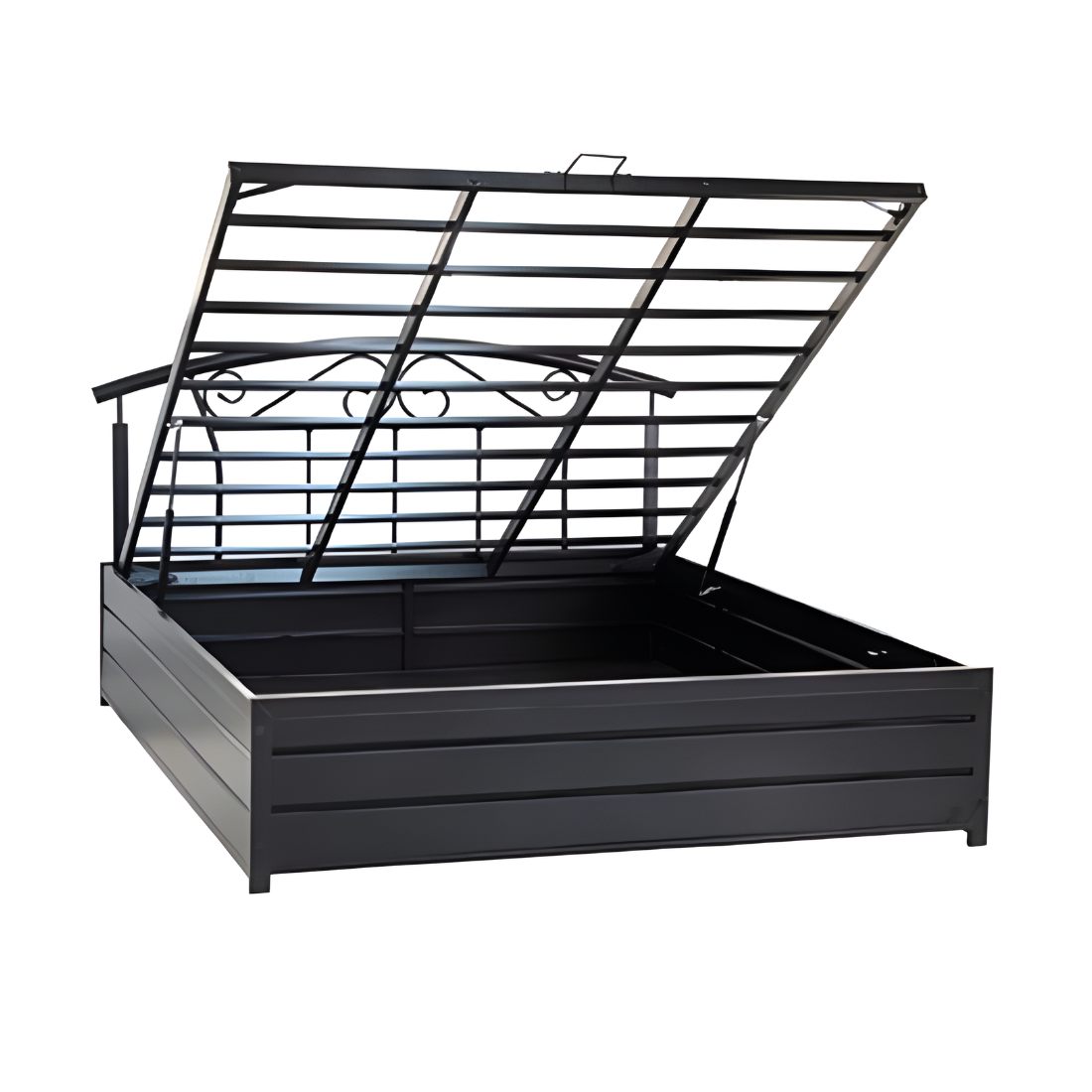 Urban Hydraulic Storage Metal Bed (Color - Black) with Designer Headrest