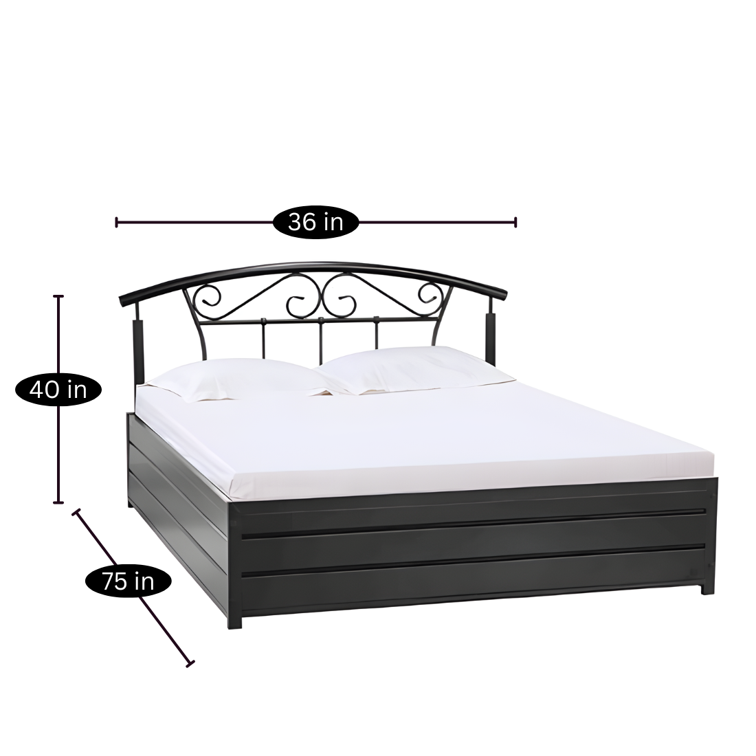 Urban Hydraulic Storage Metal Bed (Color - Black) with Designer Headrest