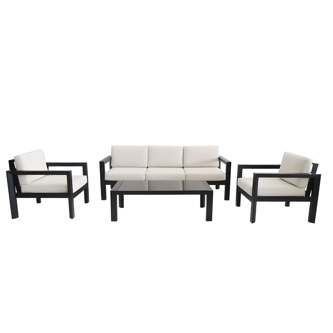 Black Naya 3+1+1 Sofa Set with White Cushion - 5 Seater Sofa Set with Table