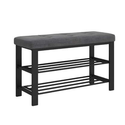 Maya Black Ottoman Metal Bench with Grey Cushion