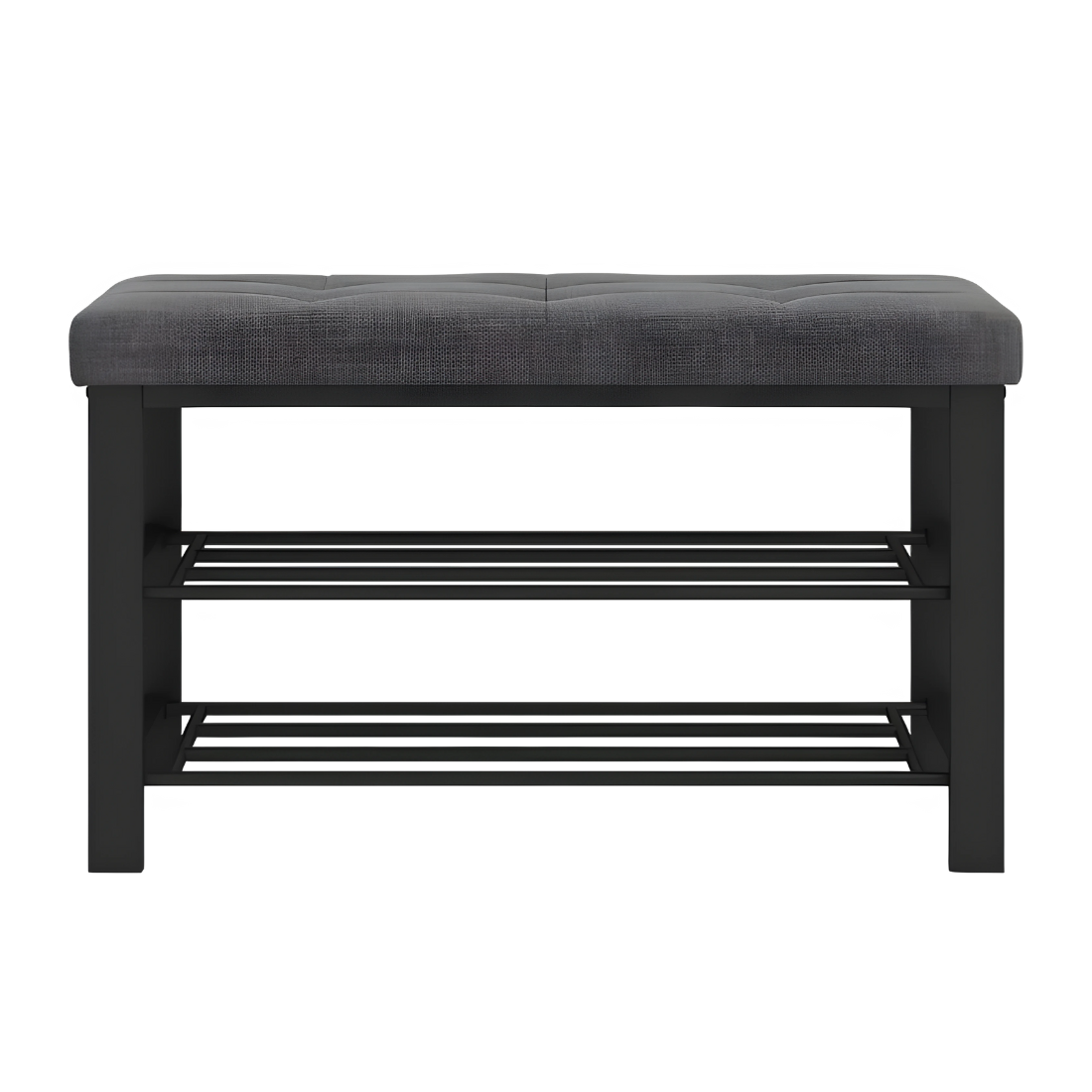 Maya Black Ottoman Metal Bench with Grey Cushion