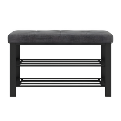 Maya Black Ottoman Metal Bench with Grey Cushion