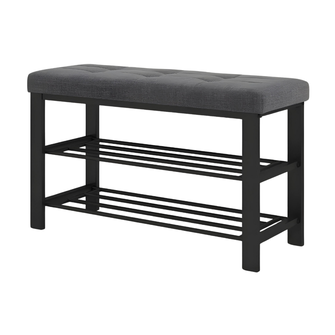 Maya Black Ottoman Metal Bench with Grey Cushion