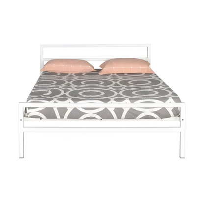 Cole Without Storage Metal Bed with Designer Headrest (Color - White)