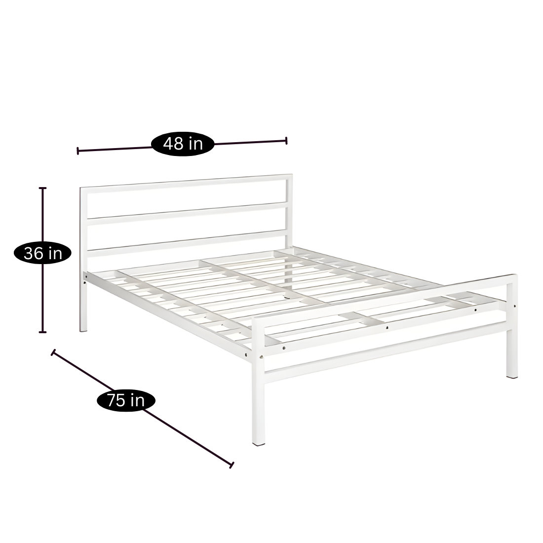 Cole Without Storage Metal Bed with Designer Headrest (Color - White)