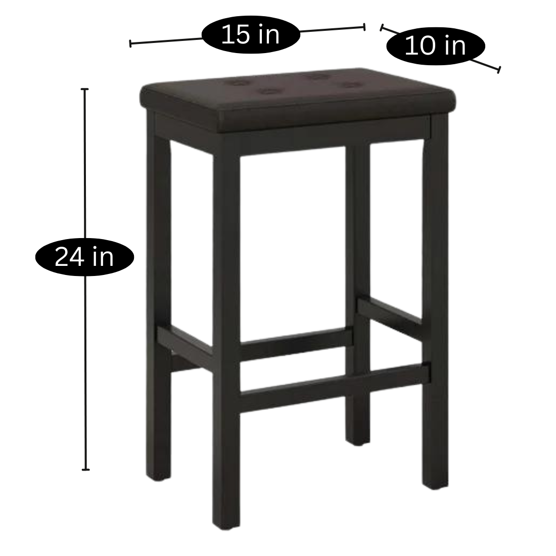 Blake Black Ottoman Metal Stool with Black Cushion