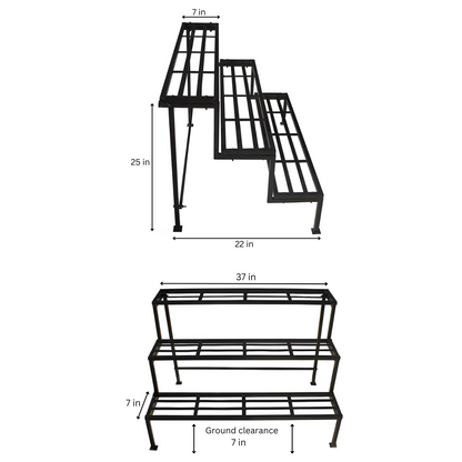 Multi Purpose Metal Stand in Black Finish - Three Steps Ladder Metal Stand