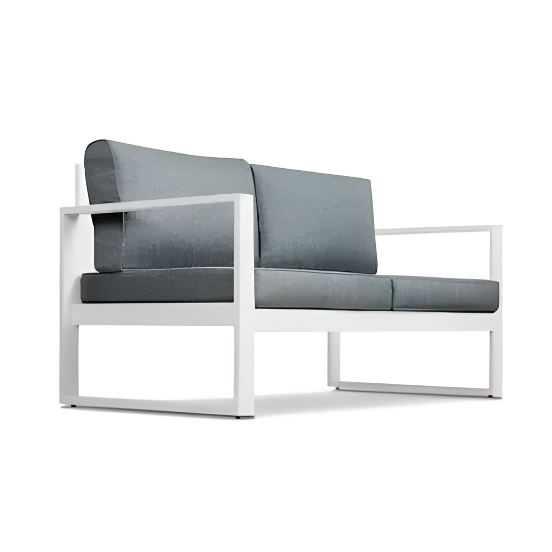 White Emery Two Seater Metal Sofa with Grey Cushion