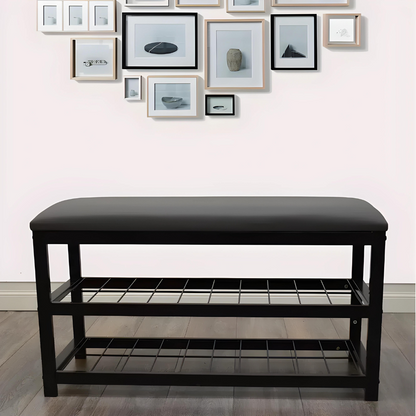 Devon Black Ottoman Metal Bench with Grey Cushion