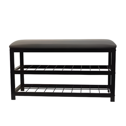 Devon Black Ottoman Metal Bench with Grey Cushion