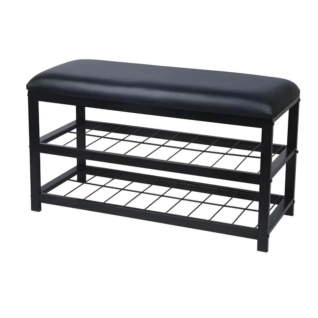 Devon Black Ottoman Metal Bench with Grey Cushion