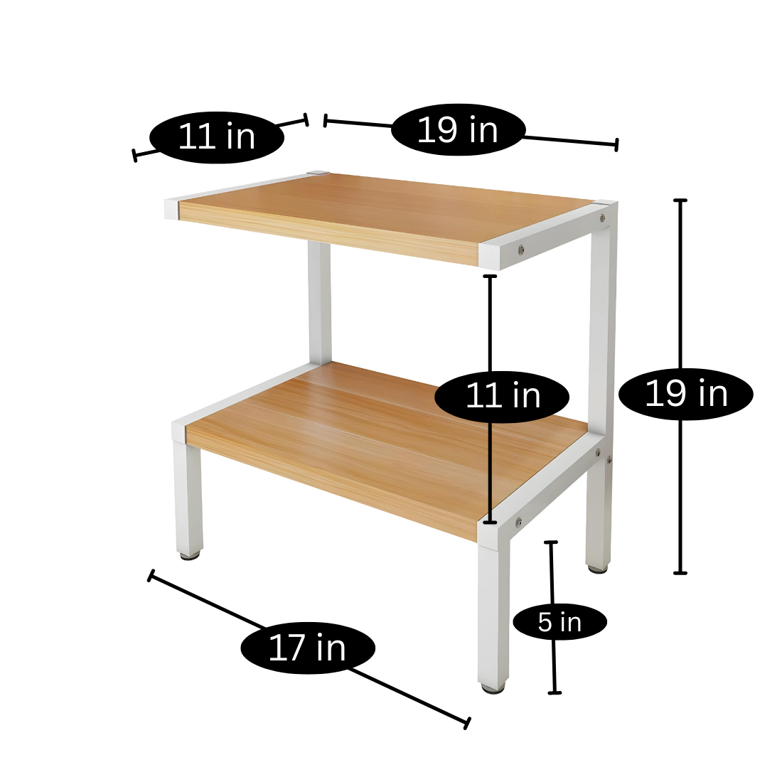 Metal Stand in White Finish and Powder Coating with Camel Wooden Top abd Bottom