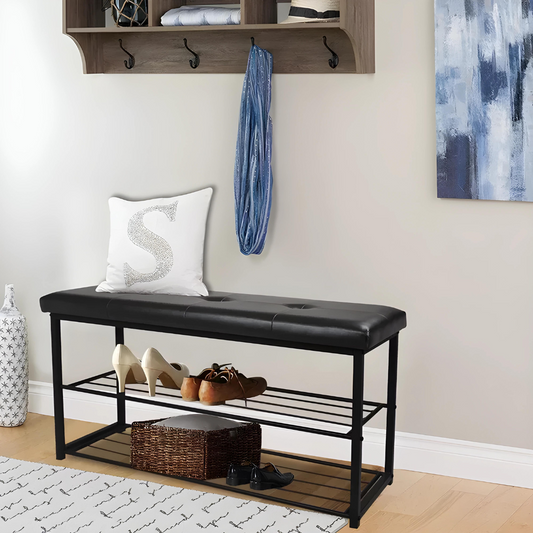 Dee Ottoman Metal Bench with Black Cushion