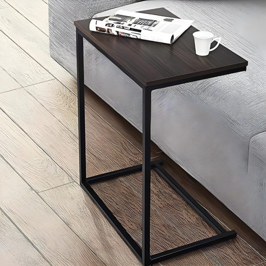 Metal Side Table in Black Finish and Powder Coating with Black Wooden Top