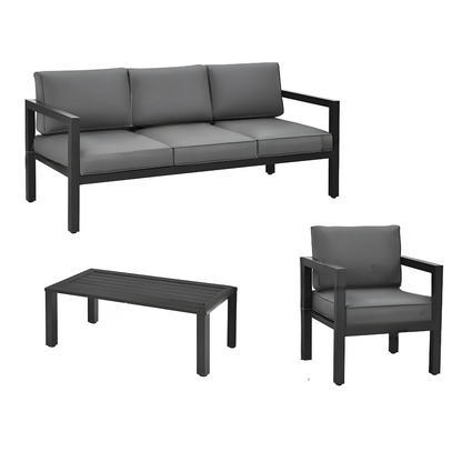 Black Carter 3+1+1 Sofa Set with Black Cushion - 5 Seater Sofa Set with Table