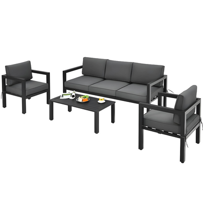 Black Carter 3+1+1 Sofa Set with Black Cushion - 5 Seater Sofa Set with Table