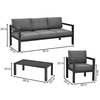 Black Carter 3+1+1 Sofa Set with Black Cushion - 5 Seater Sofa Set with Table