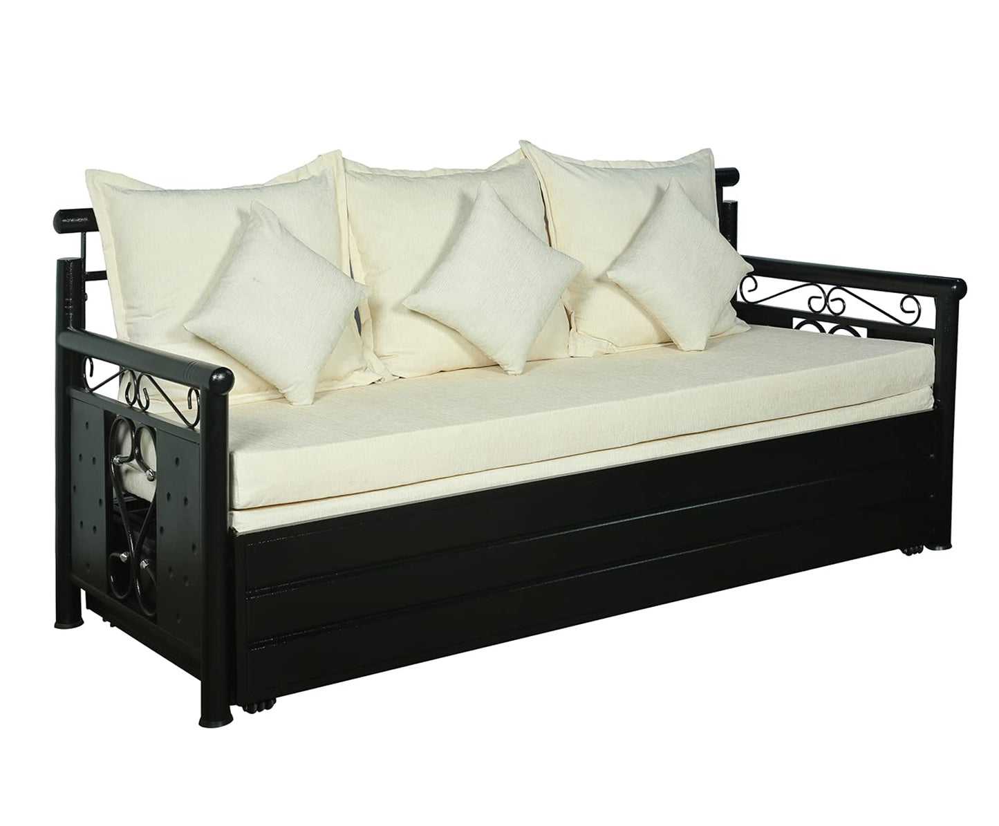 Black Crossandra Hydraulic Storage Metal Sofa Bed with Mattress & Pillow (Color - White)