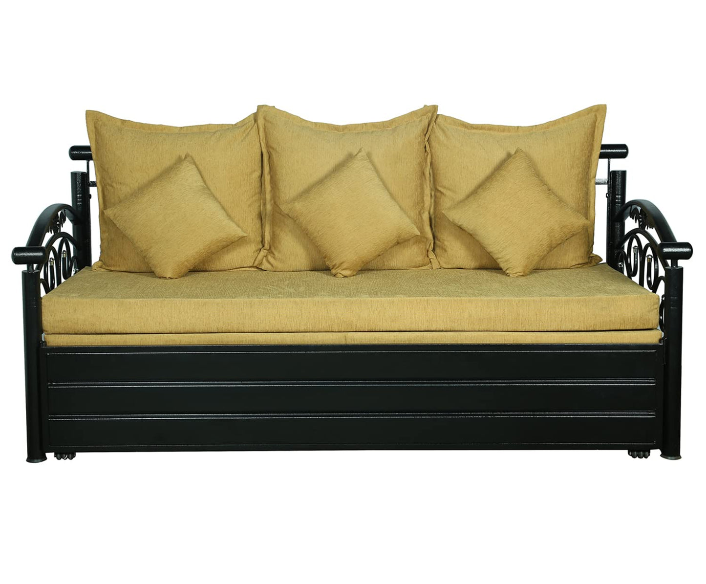 Black Sofia Hydraulic Storage Metal Sofa Cum Bed with Mattress & Pillow (Color - Camel)