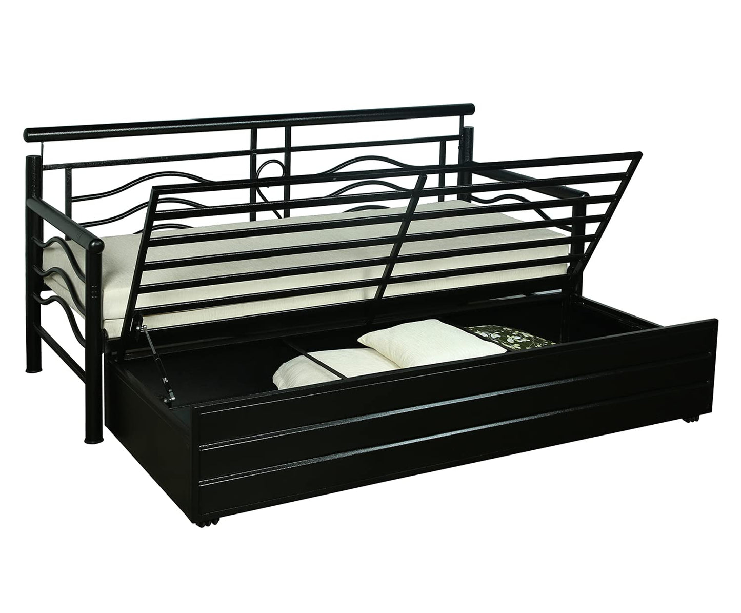 Black Nancy Hydraulic Storage Metal Sofa Bed with Mattress & Pillow (Color - White)