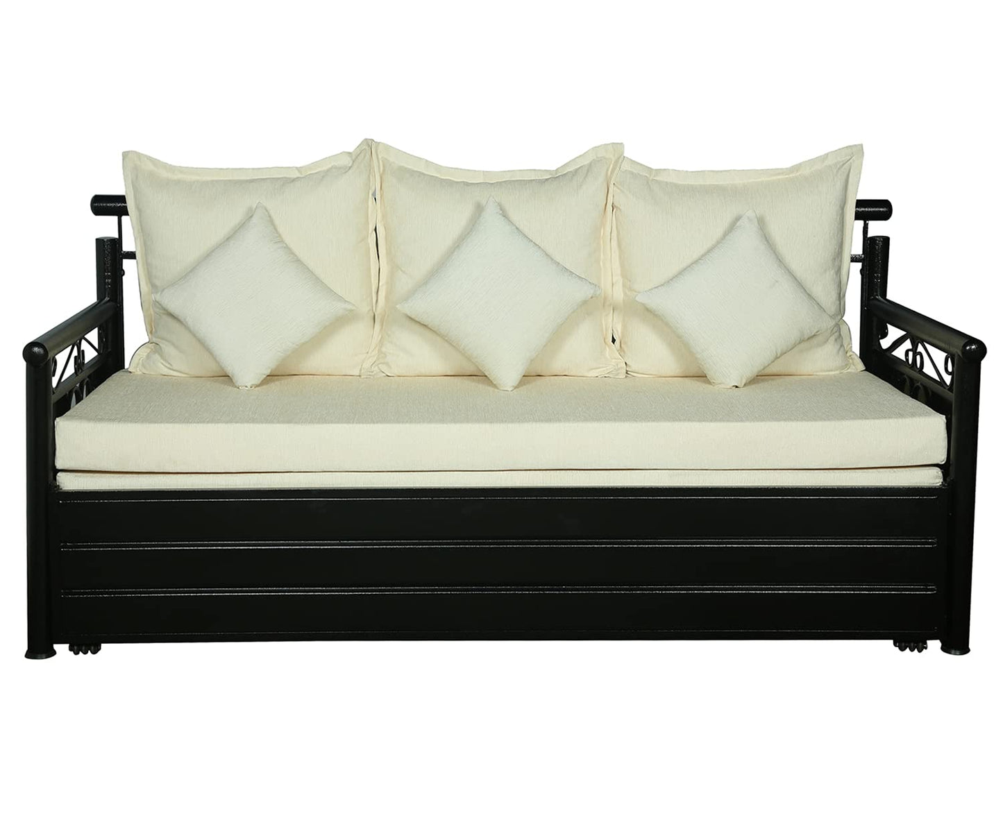 Black Crossandra Hydraulic Storage Metal Sofa Bed with Mattress & Pillow (Color - White)