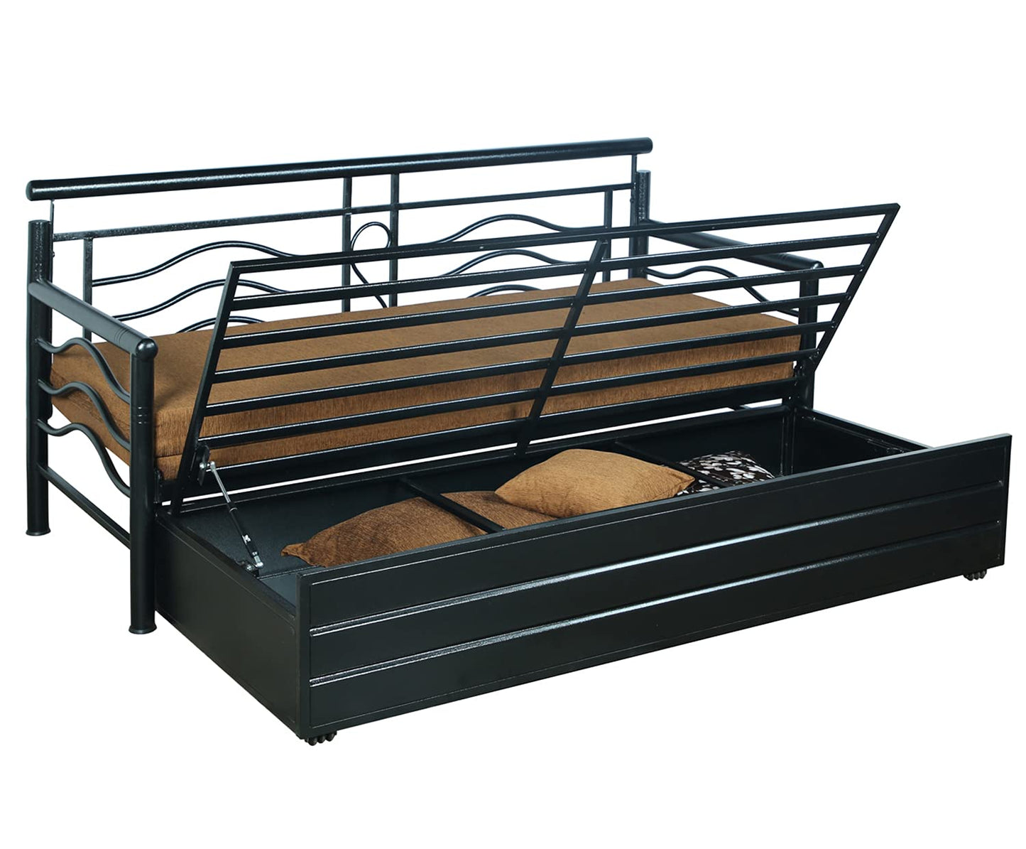 Black Nancy Hydraulic Storage Metal Sofa Bed with Mattress & Pillow (Color - Brown)