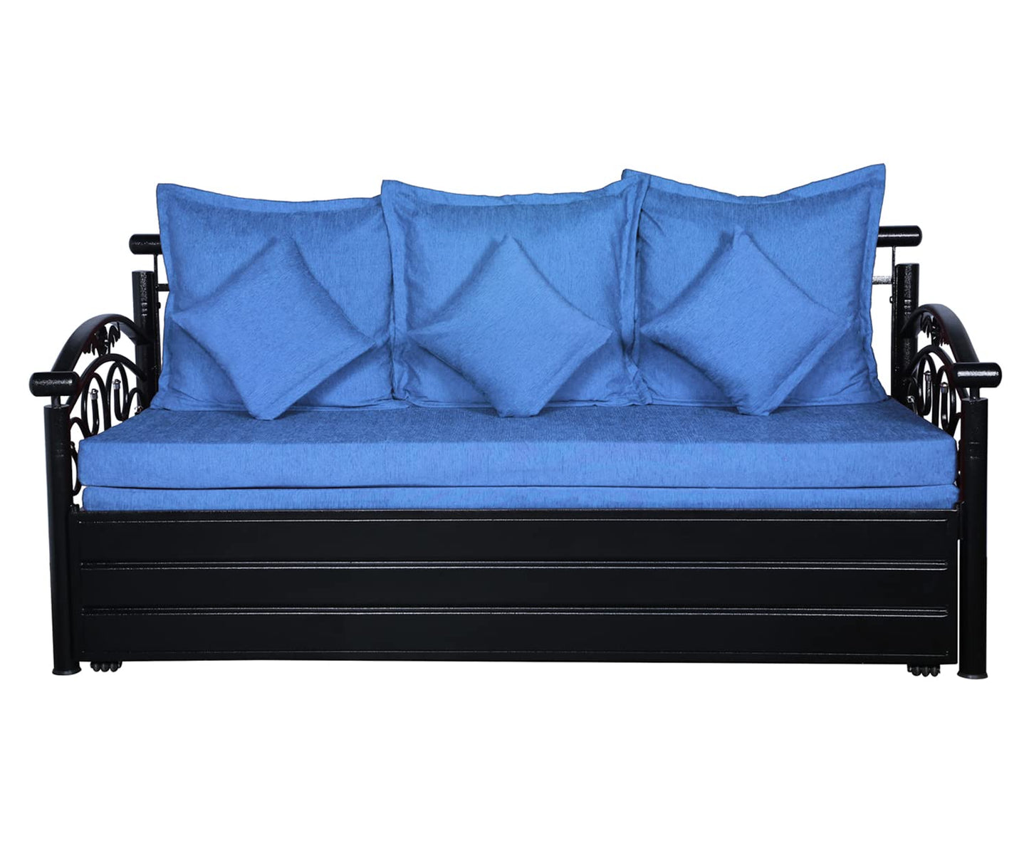 Black Sofia Hydraulic Storage Metal Sofa Bed with Mattress & Pillow (Color - Sky Blue)