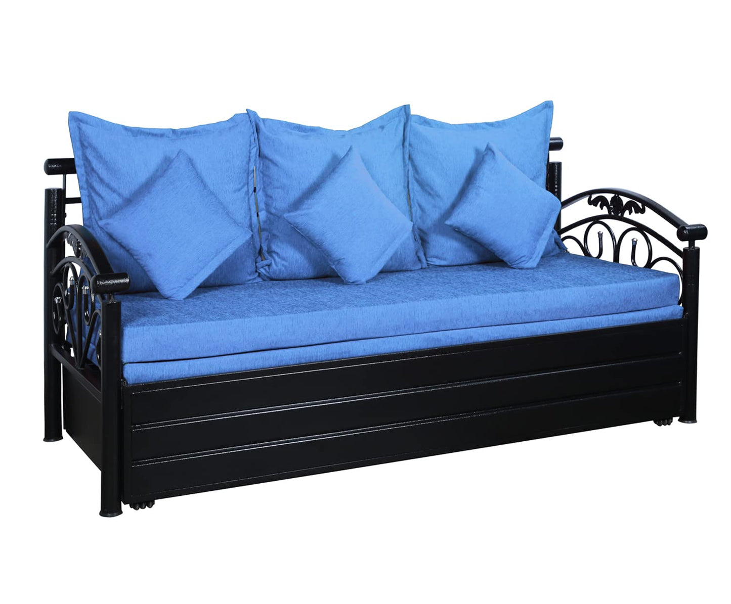 Black Sofia Hydraulic Storage Metal Sofa Bed with Mattress & Pillow (Color - Sky Blue)