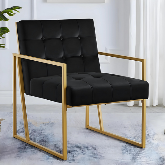 Eric Designer Golden Metal Chair with Black Cushion