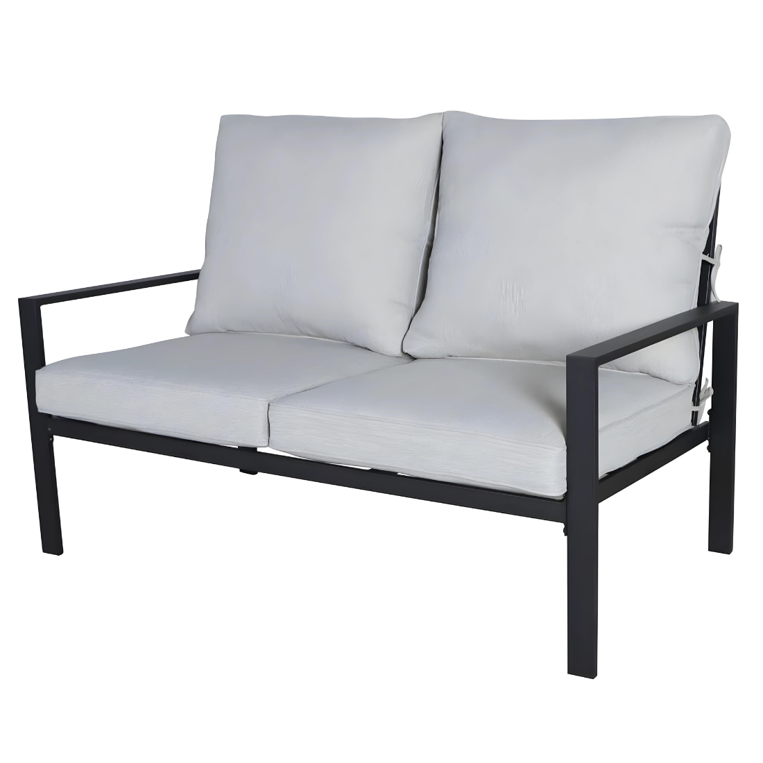 Black Thea Two Seater Metal Sofa with White Cushion and Metal Table