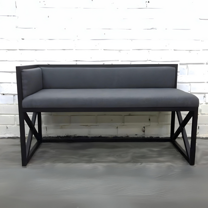 Jude Designer Black Ottoman Metal Bench with Grey Cushion