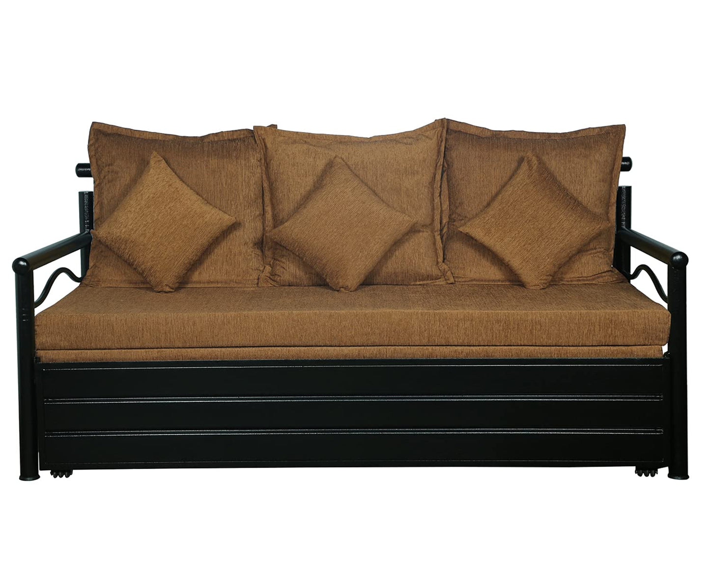 Black Nancy Hydraulic Storage Metal Sofa Bed with Mattress & Pillow (Color - Brown)