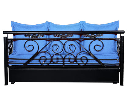 Black Sofia Hydraulic Storage Metal Sofa Bed with Mattress & Pillow (Color - Sky Blue)