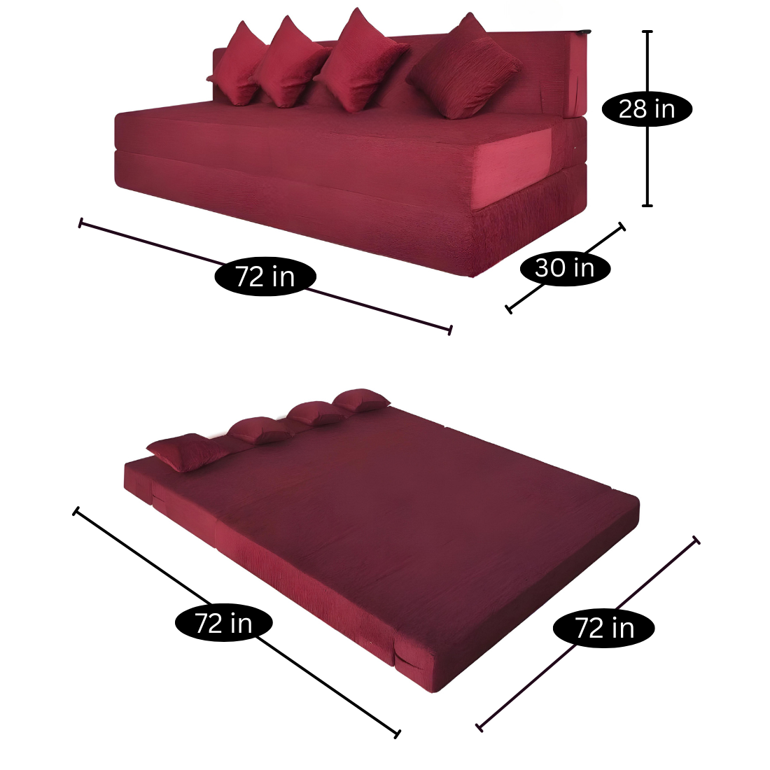 Amelia Red Foldable Mattress Sofa Bed