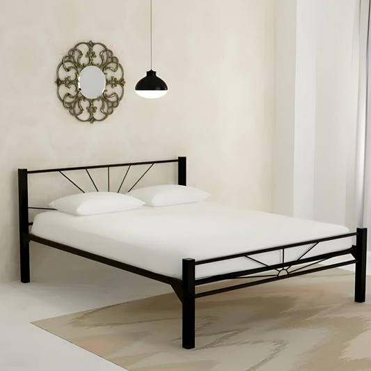 Aegon Without Storage Metal Bed with Designer Headrest (Color - Black)