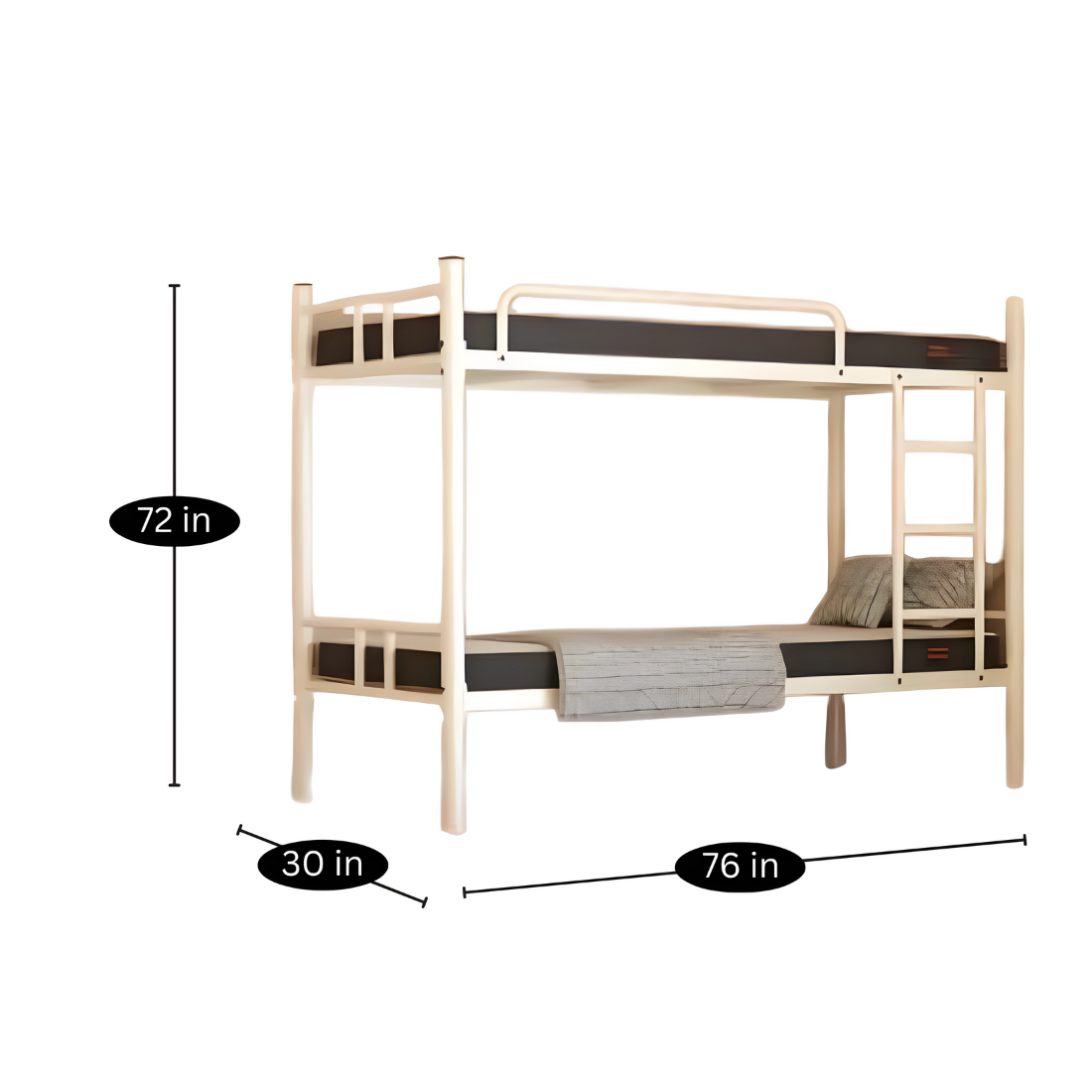 Albania Metal Bunk Bed in White Color - Space Saving Metal Bunk Bed