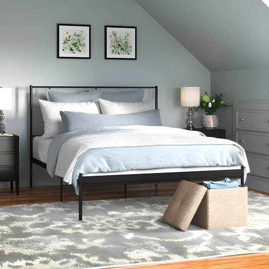 Albritton Without Storage Metal Bed with Designer Headrest (Color - Black)