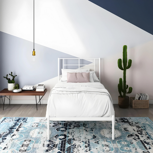 Albritton Without Storage Metal Bed with Designer Headrest (Color - White)