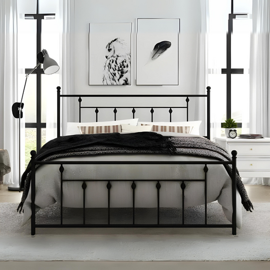 Alderson Without Storage Metal Bed with Designer Headrest (Color - Black)